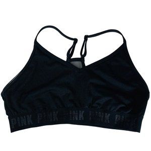 VS PINK Ultimate Sports Bra Black Size M Light Support Adjustable Straps Mesh Ba